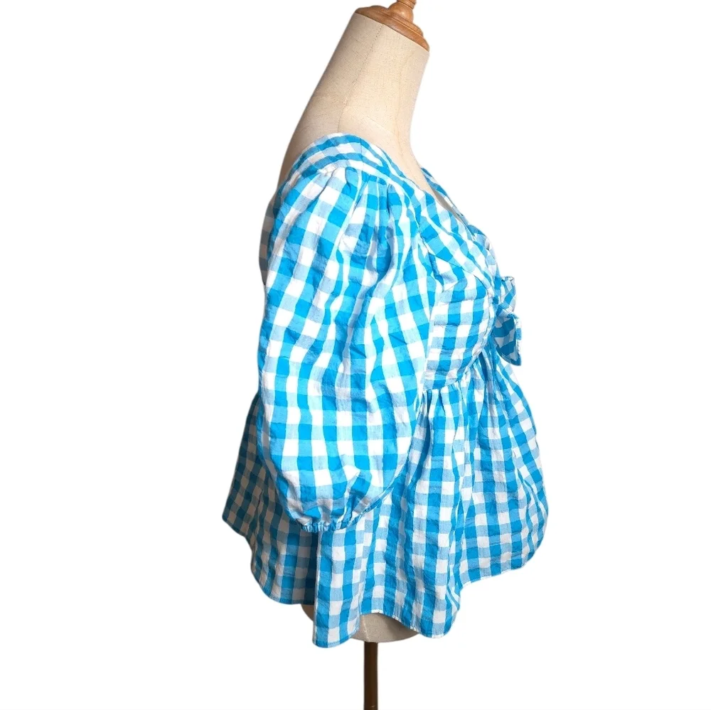 Lilly Pulitzer Blue And White Cottage PREPPY Gingham Peplum Bow Top NWT